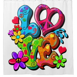 Cortina De Ducha Signo de paz de apoyo amor hippy contra guerra