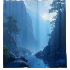 Cortina De Ducha Silencio zen en el paisaje azul