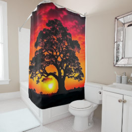 Cortina De Ducha Silhouette de árbol de atardecer
