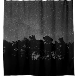 CORTINA DE DUCHA SILHOUETTE DE BOSQUE DURANTE LA NOCHE