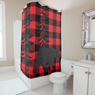 Cortina De Ducha Silhouette de oso negro trenzado rojo