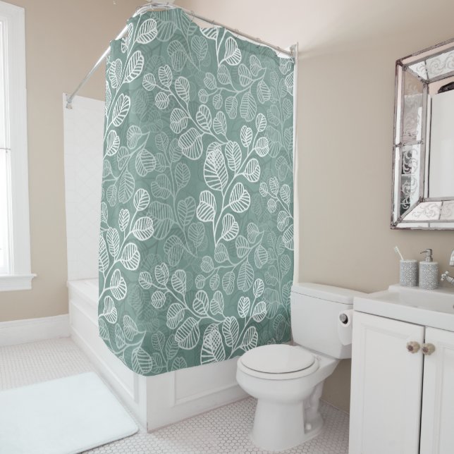 Cortina De Ducha Silhouettes de Leafy Florecientes Serenidad suave  (In situ)