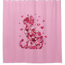 Cortina De Ducha Silueta de gato floral ArtFaux tela envuelta