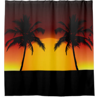 Cortina De Ducha Silueta de puesta de sol de palmera tropical