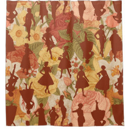 Cortina De Ducha silueta vintage de mujeres floridas de los años 50