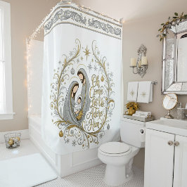 Cortina De Ducha Silver and gold nativity Christmas