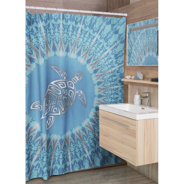 Cortina De Ducha "Silver Turtle Radiance" | Tropical Mandala (Subido por el creador)