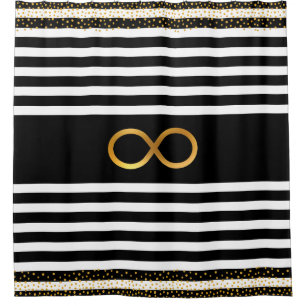 Cortina De Ducha Símbolo de infinito y confeti dorado sobre negro y