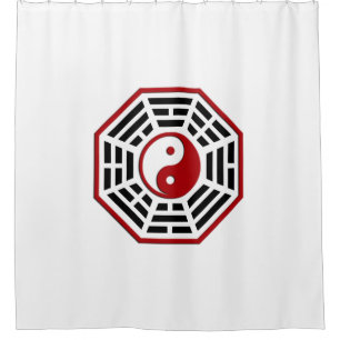 Cortina De Ducha Símbolo PaKua / yin & yang / I Ging - negro rojo