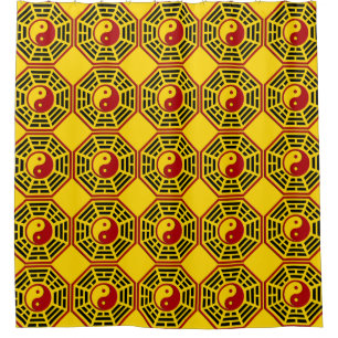 Cortina De Ducha Símbolo PaKua / yin & yang / I Ging - negro rojo