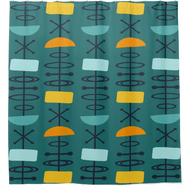 Cortina De Ducha Símbolos de la era atómica Verde azulados multicol (Anverso)