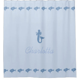 Cortina De Ducha Símbolos marítimos azules de la sirena y de los