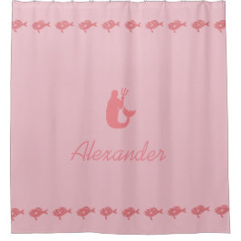 Cortina De Ducha Símbolos marítimos de Pescado y Merman con nombre