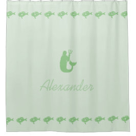 Cortina De Ducha Símbolos marítimos verdes de Merman y Fish con nom