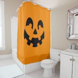 Cortina De Ducha Simple Cara De Calabaza Negra En Halloween Naranja