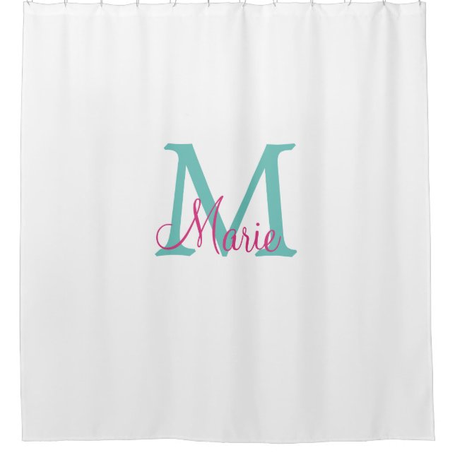 Cortina De Ducha simple minimal add name monogram green pink blue t (Anverso)