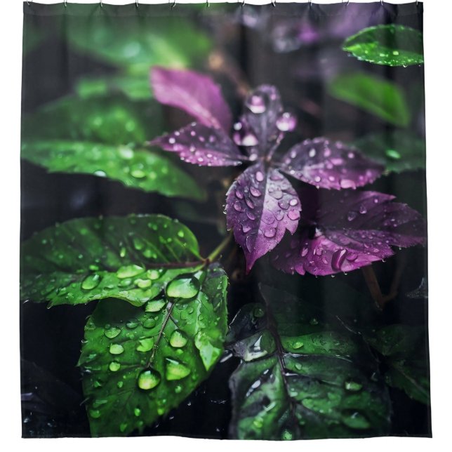 Cortina De Ducha "Sinfonía de gota de lluvia: hojas vibrantes" (Anverso)