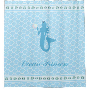Cortina De Ducha Sirena de la Princesa del Océano sobre Olas Turque