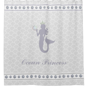 Cortina De Ducha Sirena Princesa sobre Gris Plateado Ondulado