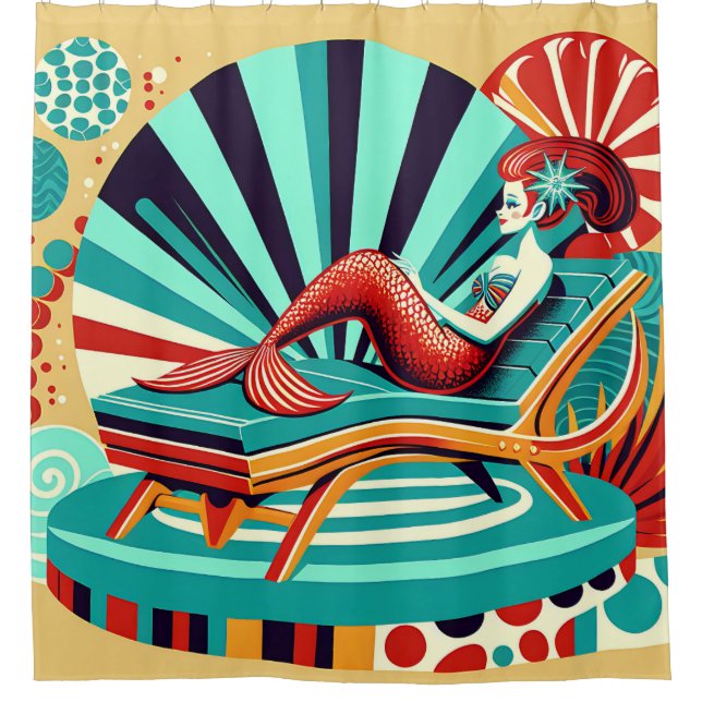 Cortina De Ducha "Sirenita moderna de mediados de siglo - Arte Retr (Anverso)