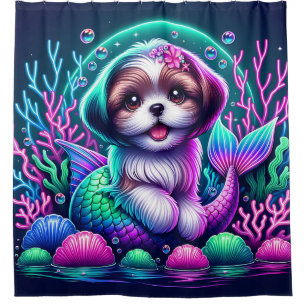 Cortina De Ducha "Sirenita Shih Tzu Puppy - Fantasía caprichosa Art