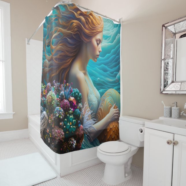 Cortina De Ducha Sirenita y gemas luminosas (In situ)