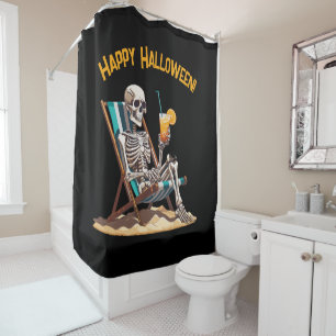 Cortina De Ducha Skeleton Beach Lounging Halloween