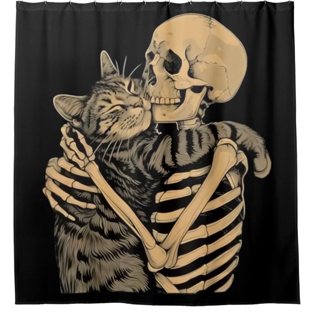 Cortina De Ducha  Skeleton Hugging Cat – Cute Gothic Cat Lover Gift (Anverso)