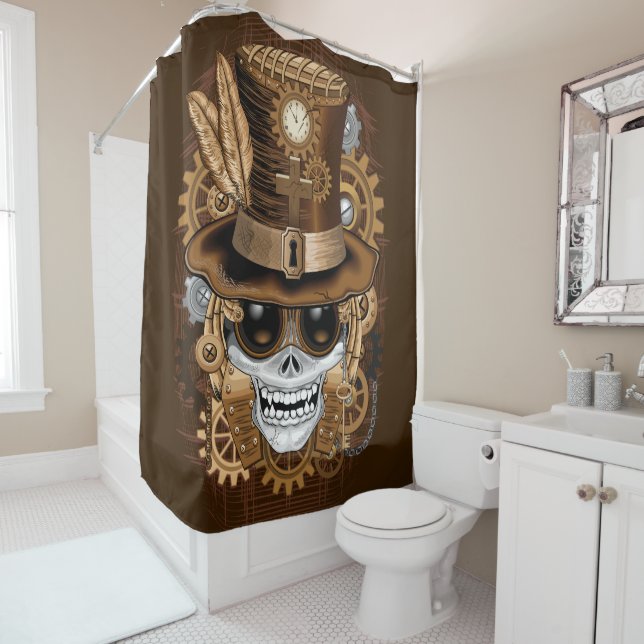 Cortina De Ducha Skull Steampunk Voodoo Retro Machine (In situ)