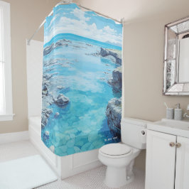 Cortina De Ducha Sky Lagoon Islandia Viaje de Ilustracion Art Vinta