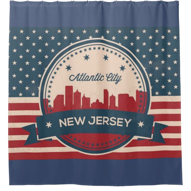 Cortina De Ducha Skyline Retro de Atlantic City New Jersey (Anverso)
