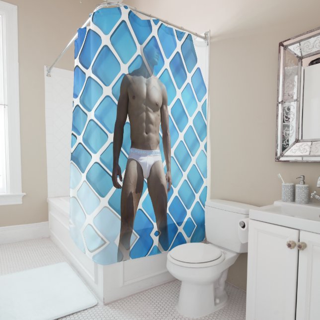 Cortina De Ducha SlipperyJoe hombre muscular seis empates abs macho (In situ)