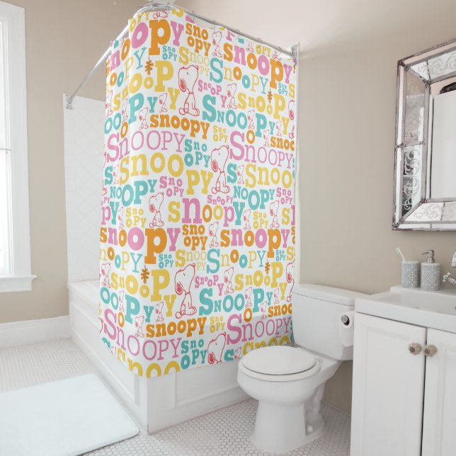 Cortina De Ducha Snoopy Pastel Text Pattern (In situ)