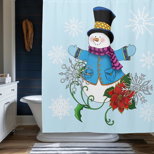 Cortina De Ducha Snowman Snowflakes Poinsettia (Subido por el creador)