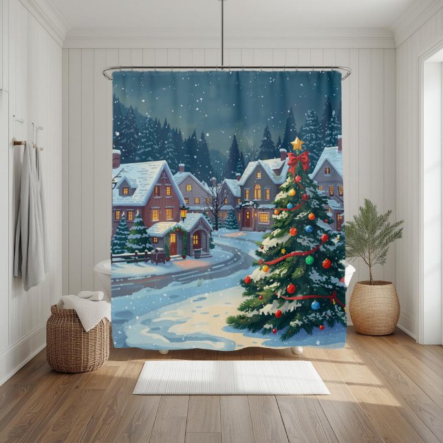 Cortina De Ducha Snowy Christmas Village Holiday Shower Curtain (Subido por el creador)