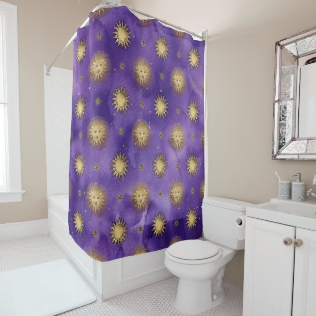 Cortina De Ducha Sol morado y dorado Celestial (In situ)