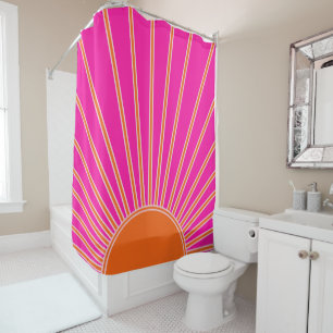 Cortina De Ducha Sol Sunrise Caliente Rosa Y Naranja Preppy Sunshin