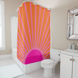 Cortina De Ducha Sol Sunrise Naranja Y Sol Pink Preppy