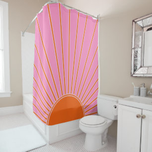 Cortina De Ducha Sol Sunrise Rosa Y Naranja Vintage Boho Sunshine