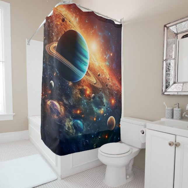 Cortina De Ducha Solar System Art Shower Curtain (In situ)