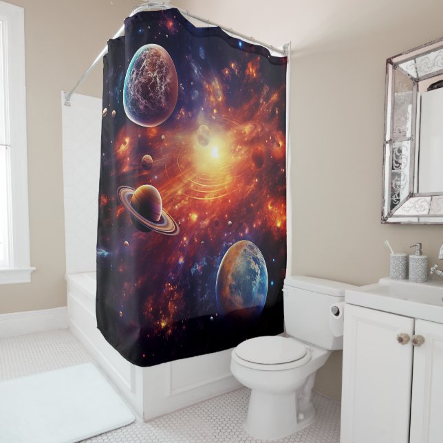 Cortina De Ducha Solar System Art Shower Curtain (In situ)
