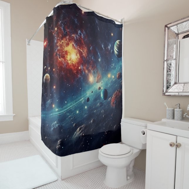 Cortina De Ducha Solar System Art Shower Curtain (In situ)