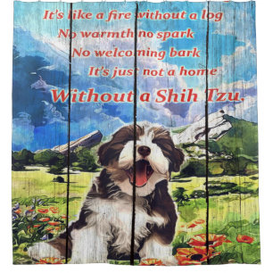 Cortina De Ducha Sonríe Shih Tzu Con Un Hermoso Paisaje