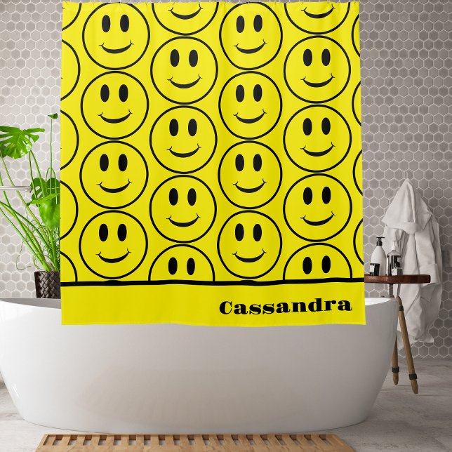 Cortina De Ducha Sonrisa retro amarillo feliz cara (Subido por el creador)