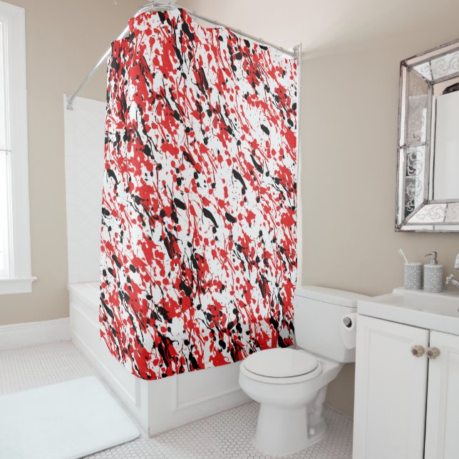 Cortina De Ducha Splash and Drin Art Red and Black (In situ)