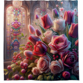 Cortina De Ducha "Splendor de vidrio manchado: Bouquet de Rosas bes