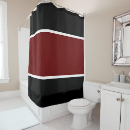 Cortina De Ducha Sporty Bold Black Wide Dark Red Center Stripe