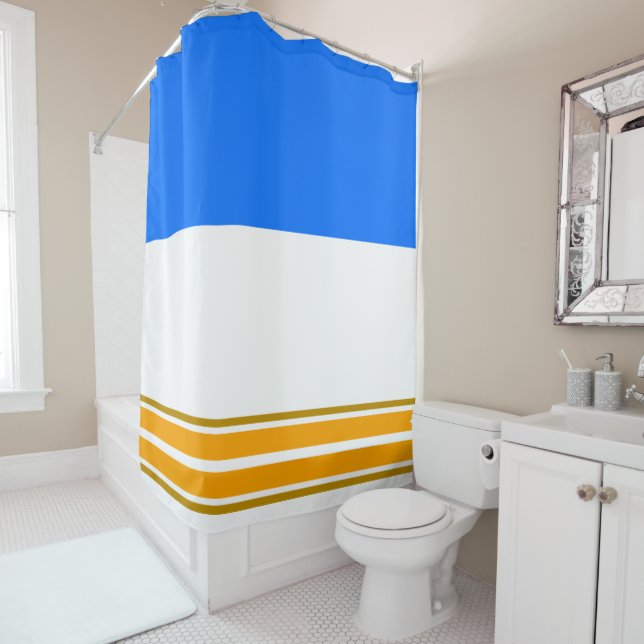 Cortina De Ducha Sporty Fun Bright Blue Yellow Carreras Stripes (In situ)
