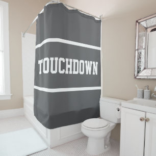 Cortina De Ducha Sporty Gris Atlético TOUCHDOWN Franjas de Texto Bl