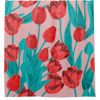 Cortina De Ducha Spring floral seamless pattern with hand drawn tul